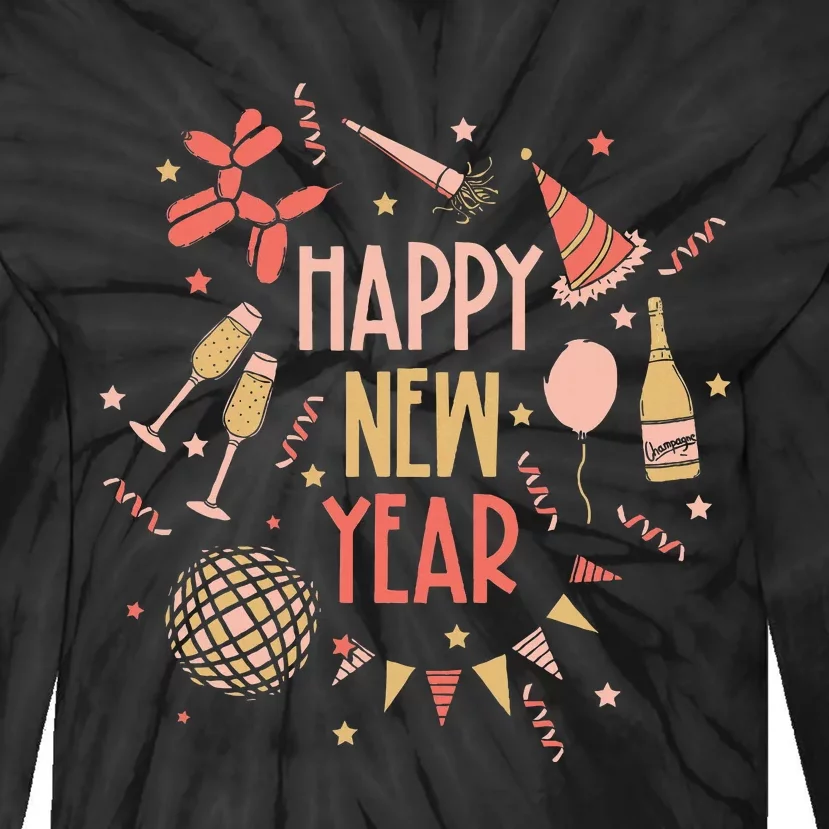 Happy New Year NYE Party 2024 Funny New Years Eve Confetti Tie-Dye Long Sleeve Shirt