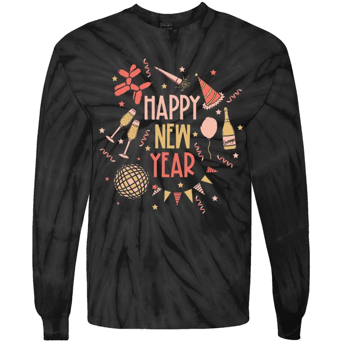 Happy New Year NYE Party 2024 Funny New Years Eve Confetti Tie-Dye Long Sleeve Shirt