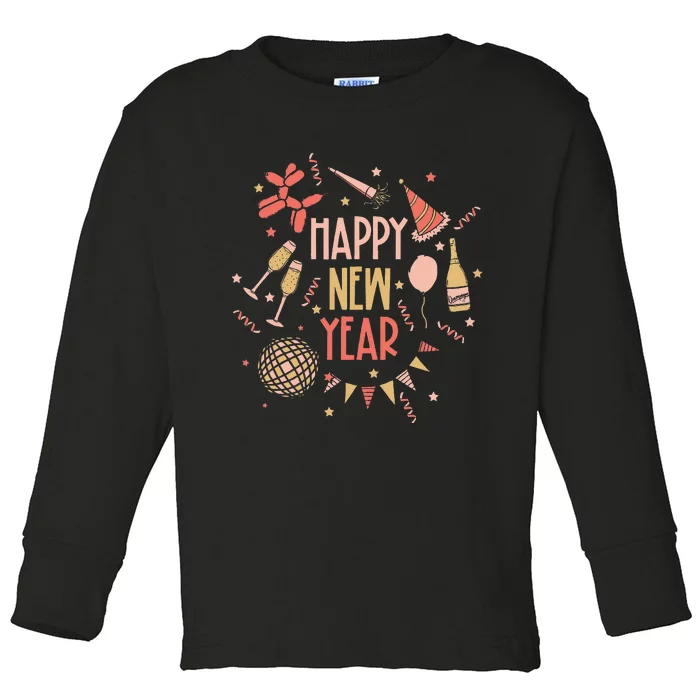 Happy New Year NYE Party 2024 Funny New Years Eve Confetti Toddler Long Sleeve Shirt