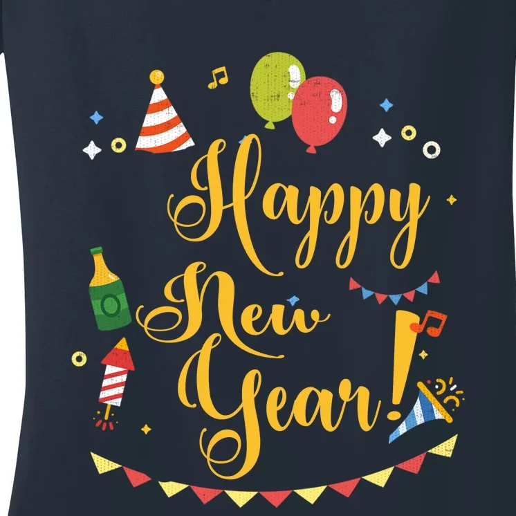 Happy New Year Celebration Balloons Gift Women's V-Neck T-Shirt