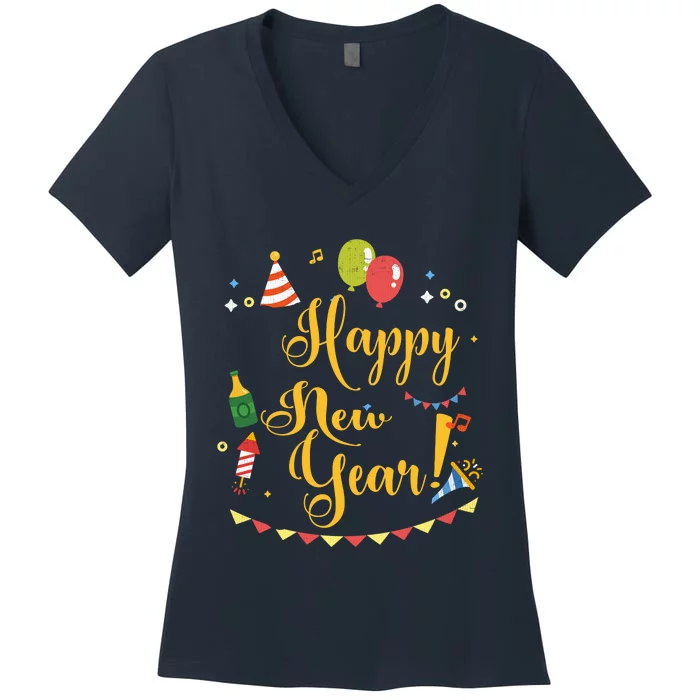 Happy New Year Celebration Balloons Gift Women's V-Neck T-Shirt