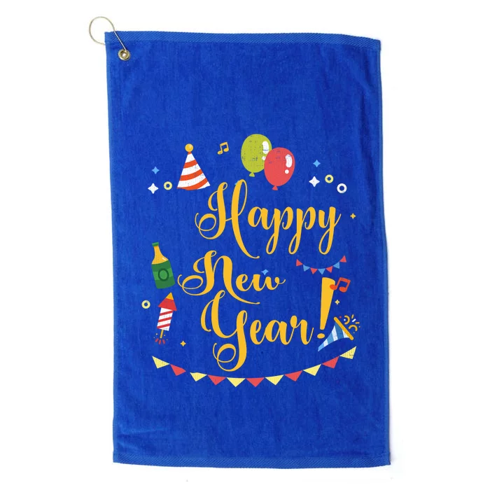 Happy New Year Celebration Balloons Gift Platinum Collection Golf Towel