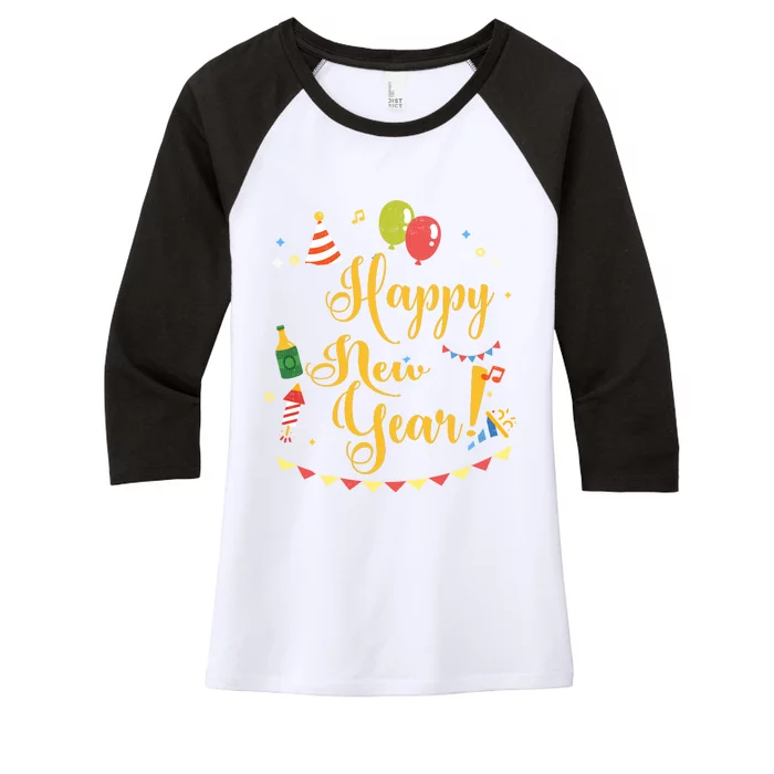 Happy New Year Celebration Balloons Gift Women's Tri-Blend 3/4-Sleeve Raglan Shirt