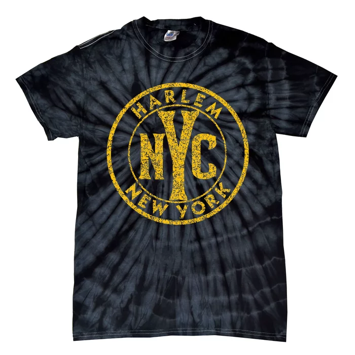 Harlem New York Nyc Circle Sign Distressed Amber Print Tie-Dye T-Shirt