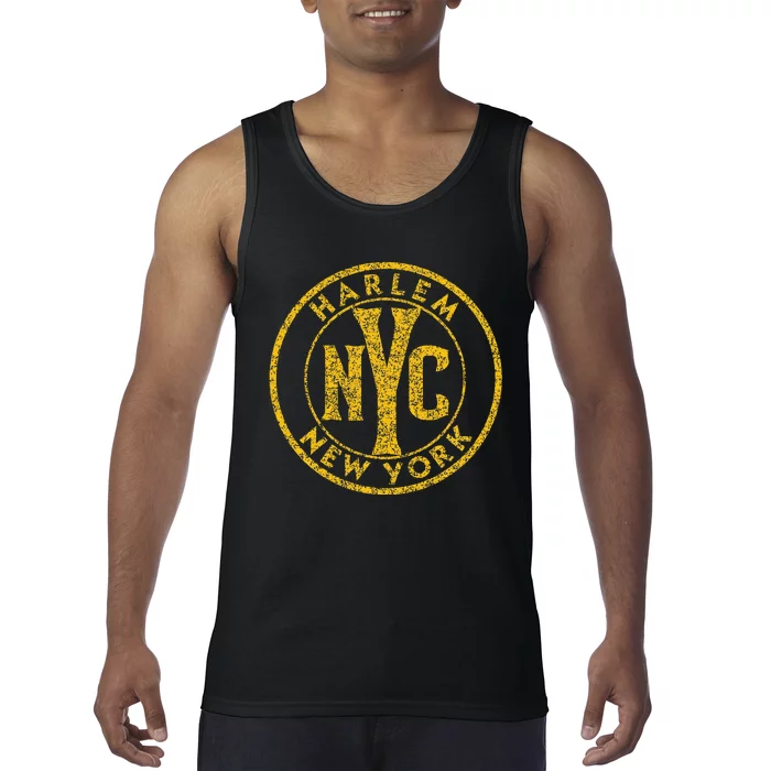 Harlem New York Nyc Circle Sign Distressed Amber Print Tank Top