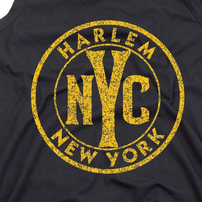 Harlem New York Nyc Circle Sign Distressed Amber Print Tank Top