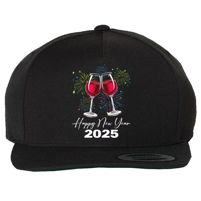 Happy New Year 2025 Wine Glass Fireworks New Years Eve Party Gift Wool Snapback Cap