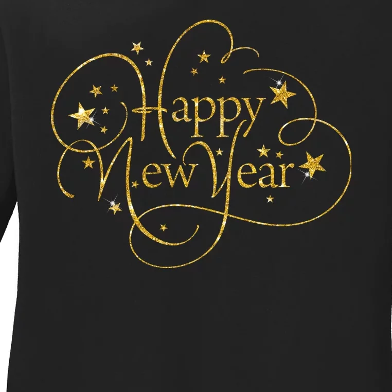 Happy New Years Golden Logo Ladies Long Sleeve Shirt