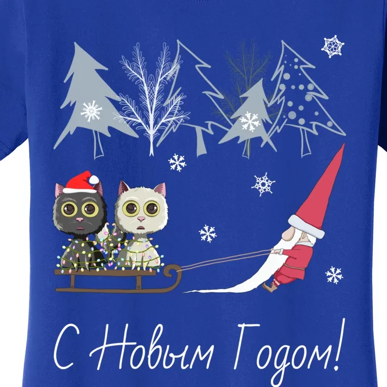 Happy New Year Funny Retro Gnome Cat Lover Christmas Russian Cute Gift Women's T-Shirt