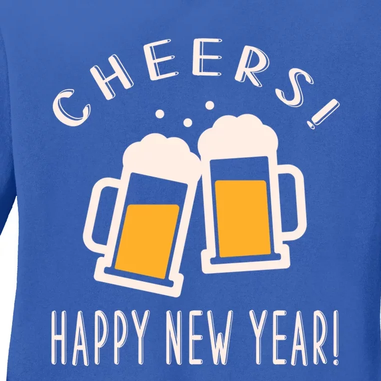 Happy New Year Beer Mug Graphic New Year's Eve Party Gift Ladies Long Sleeve Shirt