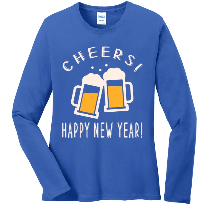 Happy New Year Beer Mug Graphic New Year's Eve Party Gift Ladies Long Sleeve Shirt