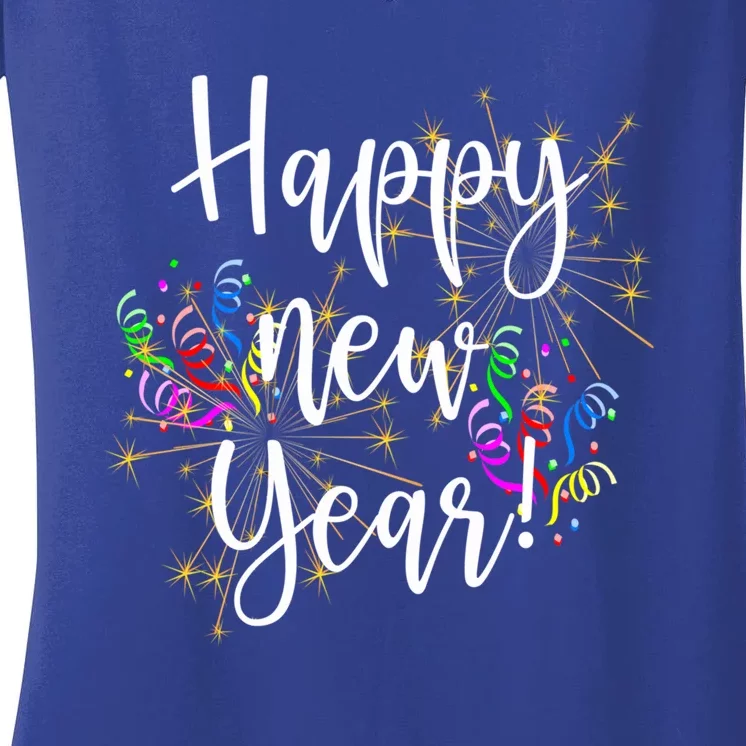 Happy New Year Day Eve Party Fireworks Confetti Costume Fun Gift Women's V-Neck T-Shirt