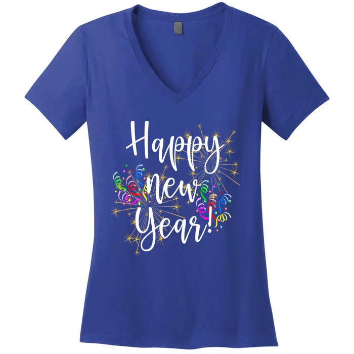 Happy New Year Day Eve Party Fireworks Confetti Costume Fun Gift Women's V-Neck T-Shirt