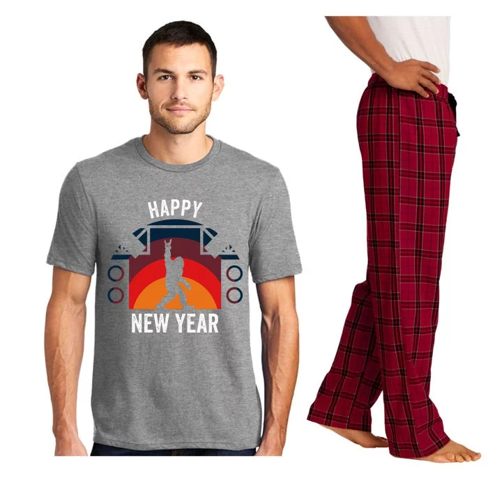 Happy New Year Funny Retro Rock And Roll Bigfoot Pajama Set