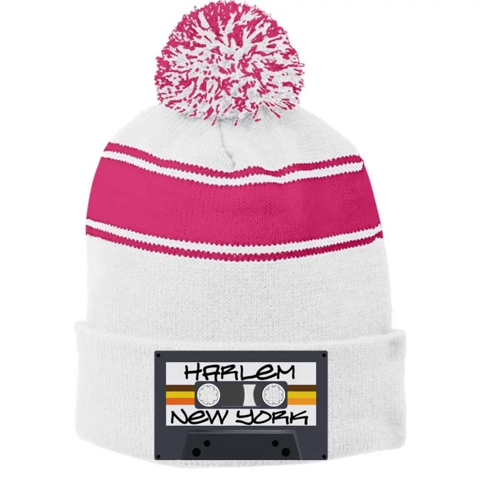 Harlem New York Cassette Tape Stripe Pom Pom Beanie