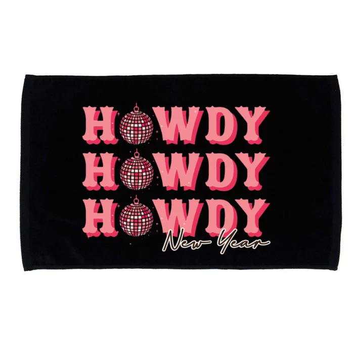 Howdy New Year Disco Balls Pink Retro Western Hello 2024 Gift Microfiber Hand Towel