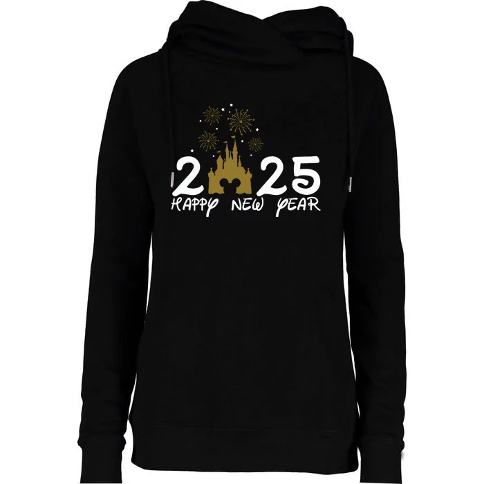 Happy New Year 2025 Magical Castle Womens Funnel Neck Pullover Hood