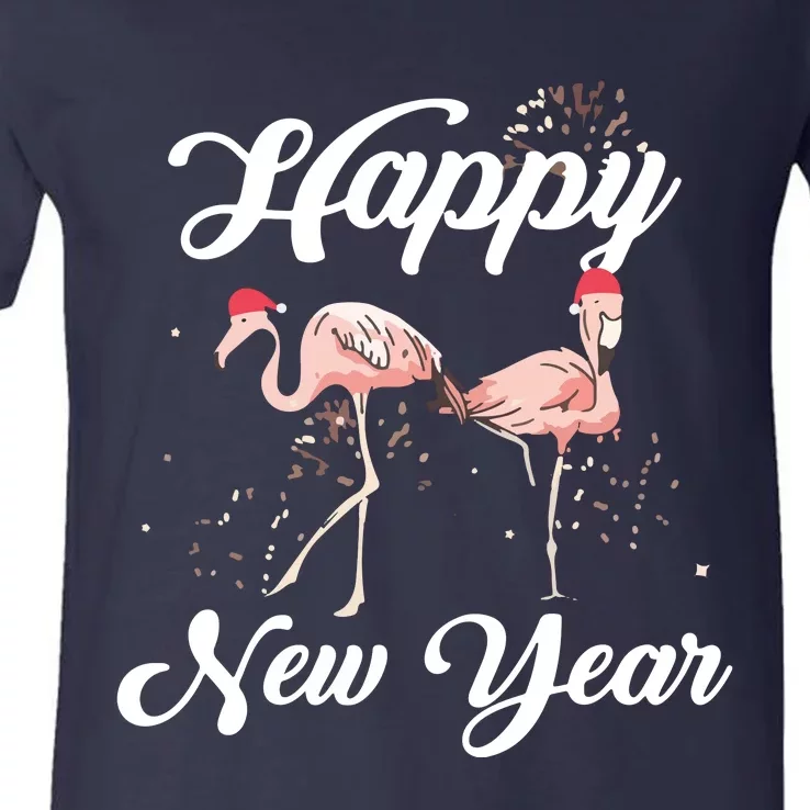 Happy New Year Outfit Gift For Flamingo Lover New Years Day V-Neck T-Shirt