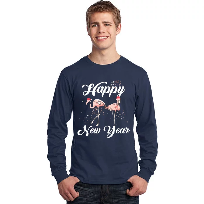 Happy New Year Outfit Gift For Flamingo Lover New Years Day Tall Long Sleeve T-Shirt