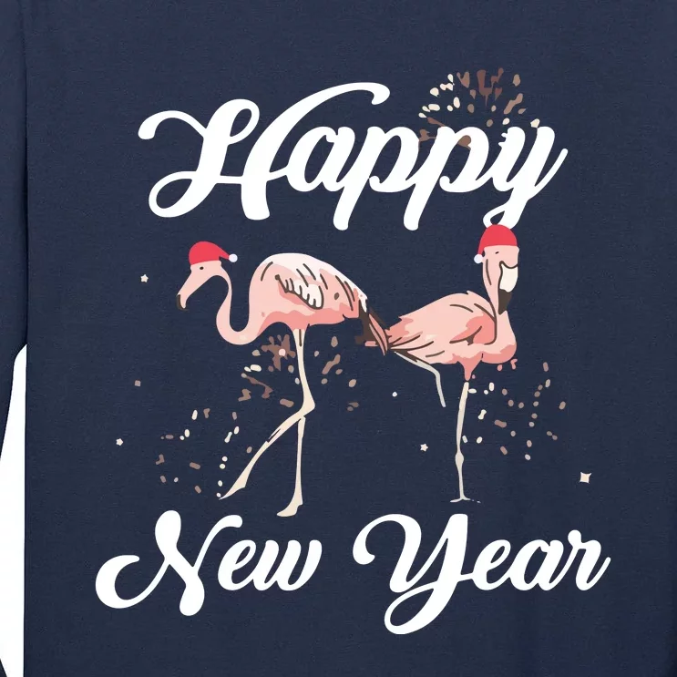 Happy New Year Outfit Gift For Flamingo Lover New Years Day Tall Long Sleeve T-Shirt