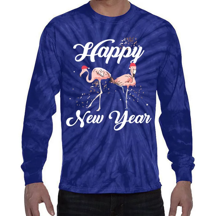 Happy New Year Outfit Gift For Flamingo Lover New Years Day Tie-Dye Long Sleeve Shirt