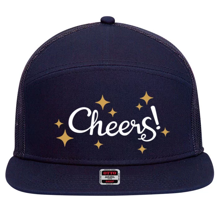 Happy New Years Cheers To A New Year Holidays Celebration Gift 7 Panel Mesh Trucker Snapback Hat