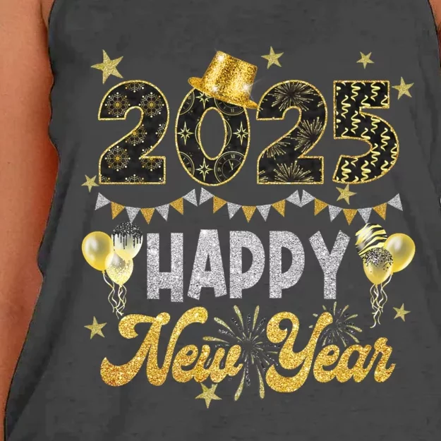 Happy New Year Party 2025 Ballon Family Matching Women's Knotted Racerback Tank