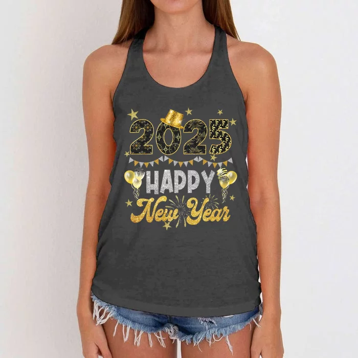 Happy New Year Party 2025 Ballon Family Matching Women's Knotted Racerback Tank