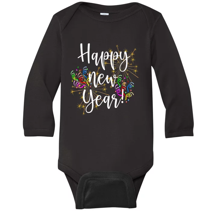 Happy New Year Day Eve Party Fireworks Confetti Costume Fun Long Sleeve TShirt Baby Long Sleeve Bodysuit