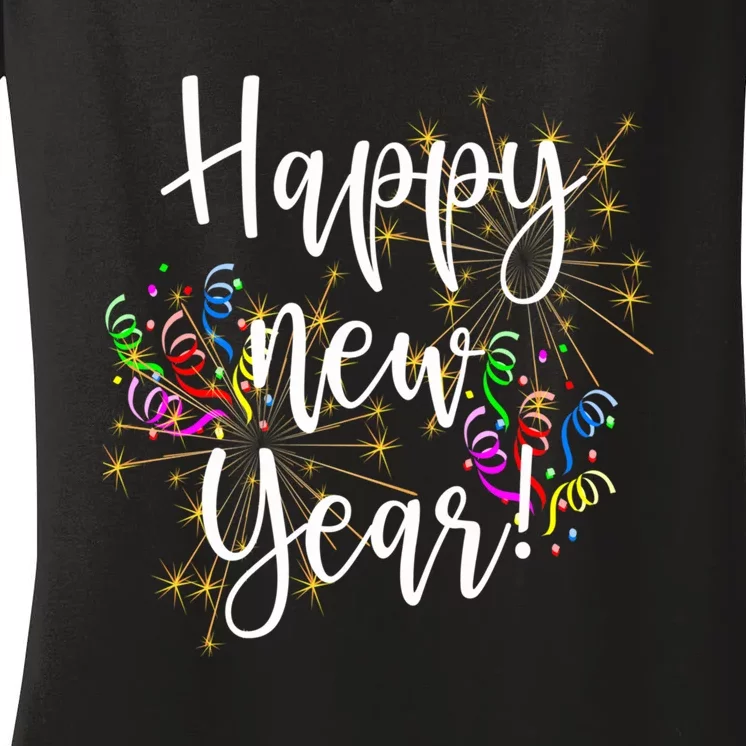 Happy New Year Day Eve Party Fireworks Confetti Costume Fun Long Sleeve TShirt Women's V-Neck T-Shirt