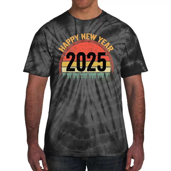 Happy New Year 2025 Gifts Distressed Retro Present Tie-Dye T-Shirt