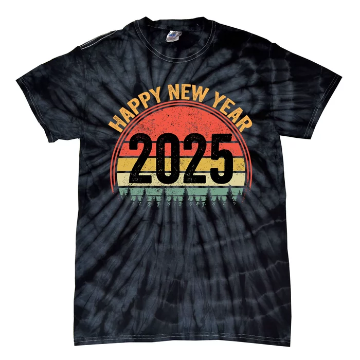 Happy New Year 2025 Gifts Distressed Retro Present Tie-Dye T-Shirt