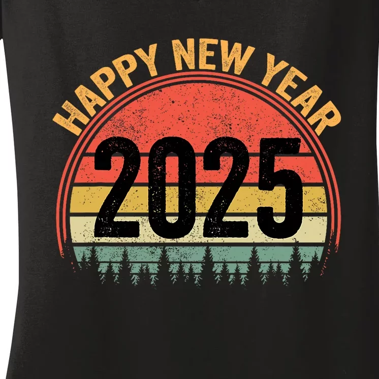 Happy New Year 2025 Gifts Distressed Retro Present Women's V-Neck T-Shirt