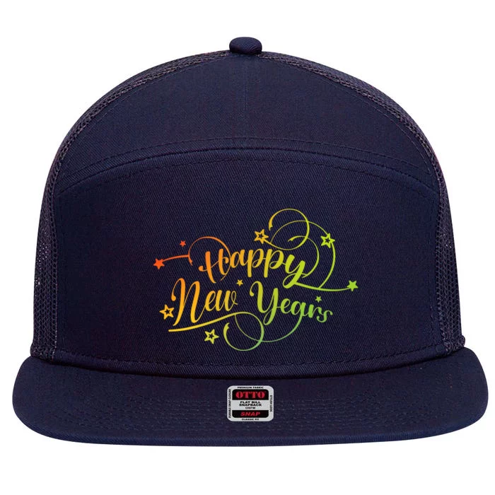 Happy New Year Gift 7 Panel Mesh Trucker Snapback Hat