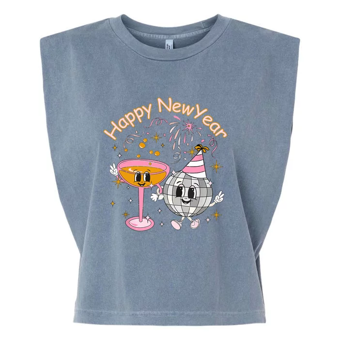 Happy New Year With Champagne Disco Ball Nye Holidays Garment-Dyed Women's Muscle Tee