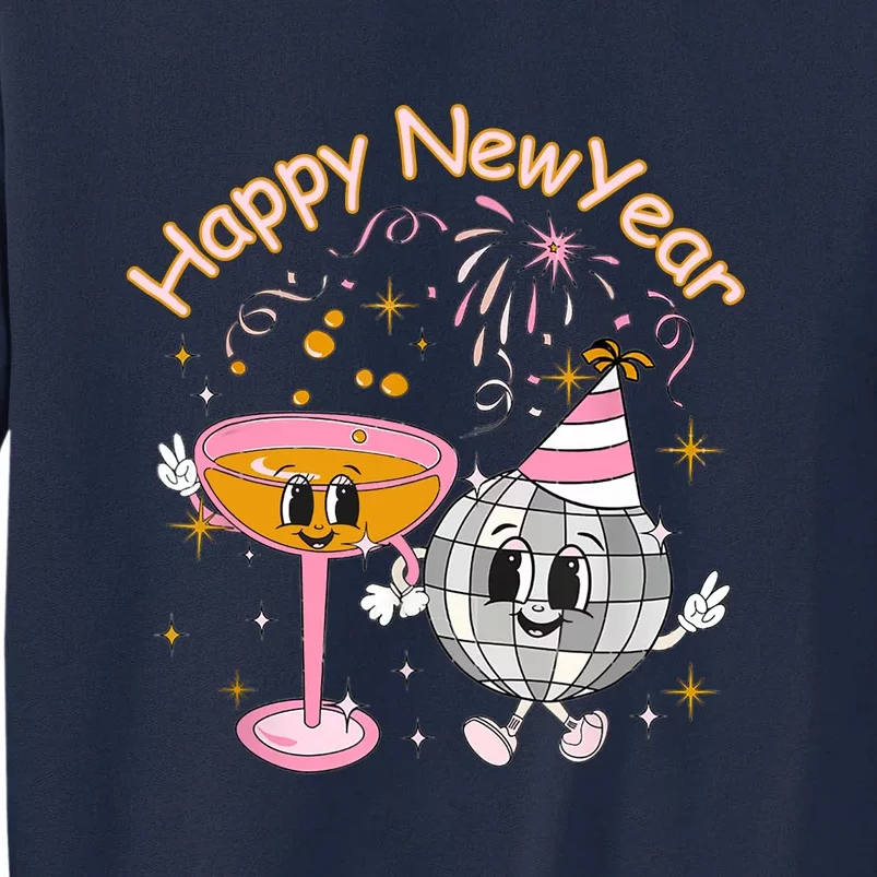 Happy New Year With Champagne Disco Ball Nye Holidays Tall Sweatshirt