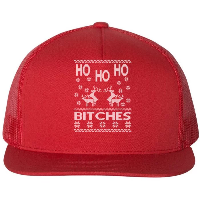 Ho Ho Ho Bitches X-Mas Ugly Christmas Flat Bill Trucker Hat