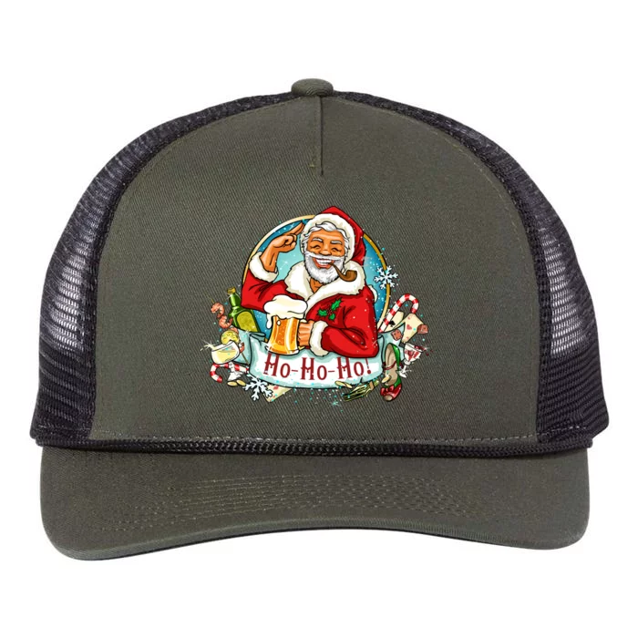 Ho-Ho-Ho Drinking Smoking Santa Claus Christmas Retro Rope Trucker Hat Cap