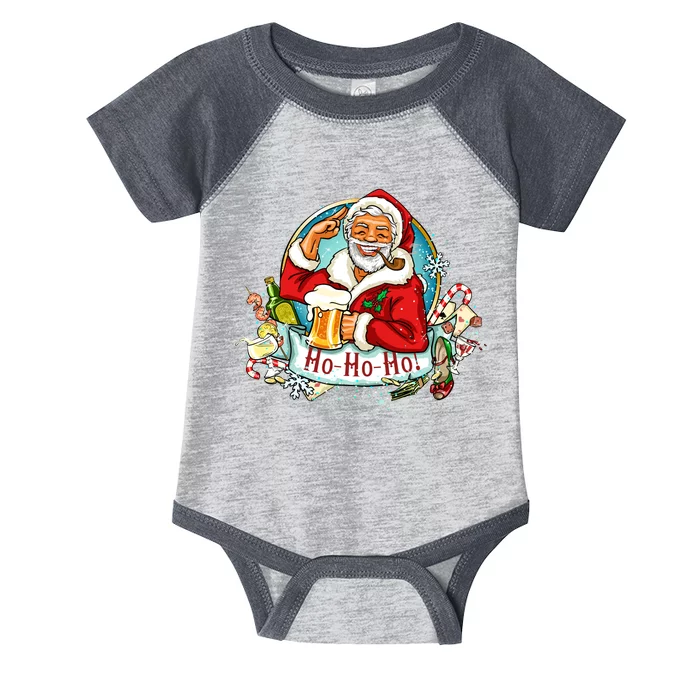 Ho-Ho-Ho Drinking Smoking Santa Claus Christmas Infant Baby Jersey Bodysuit