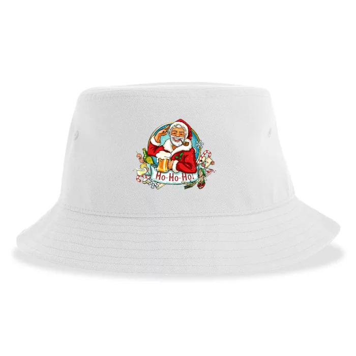 Ho-Ho-Ho Drinking Smoking Santa Claus Christmas Sustainable Bucket Hat