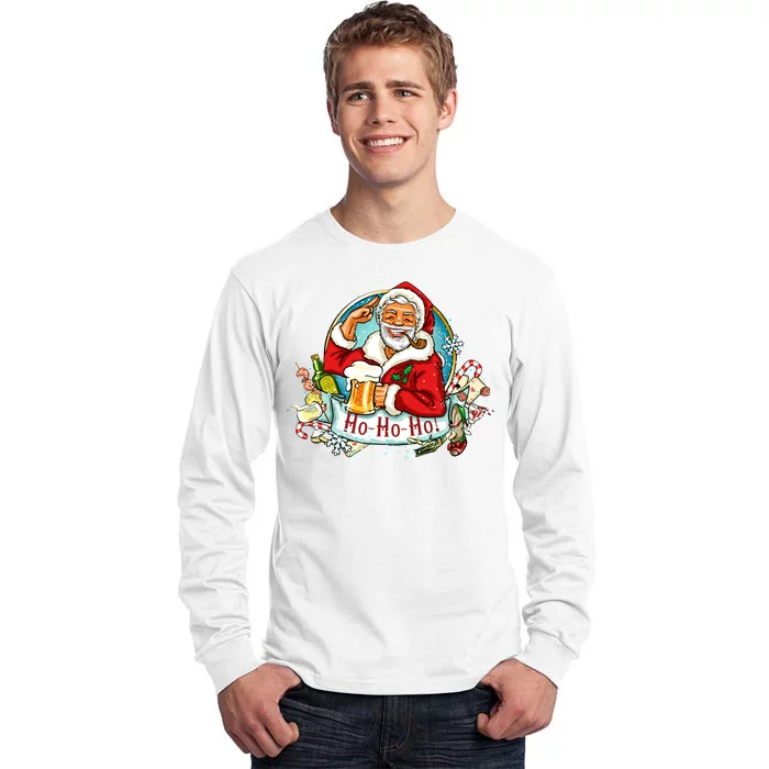 Ho-Ho-Ho Drinking Smoking Santa Claus Christmas Tall Long Sleeve T-Shirt