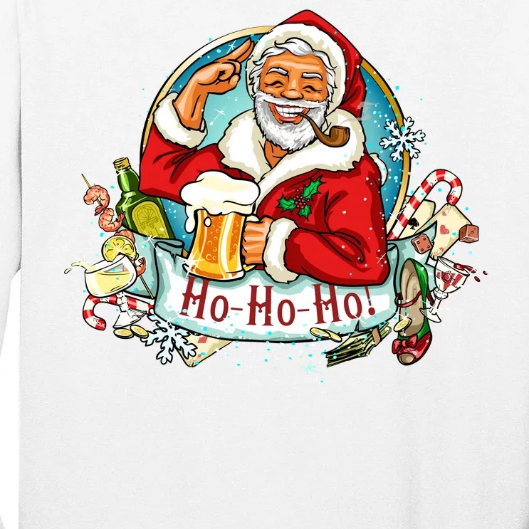 Ho-Ho-Ho Drinking Smoking Santa Claus Christmas Tall Long Sleeve T-Shirt