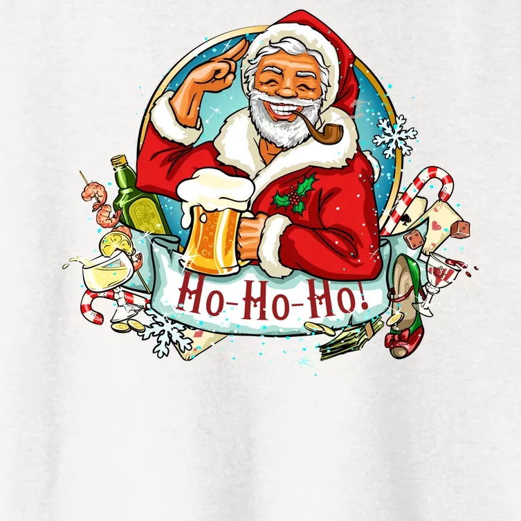 Ho-Ho-Ho Drinking Smoking Santa Claus Christmas Women's Crop Top Tee