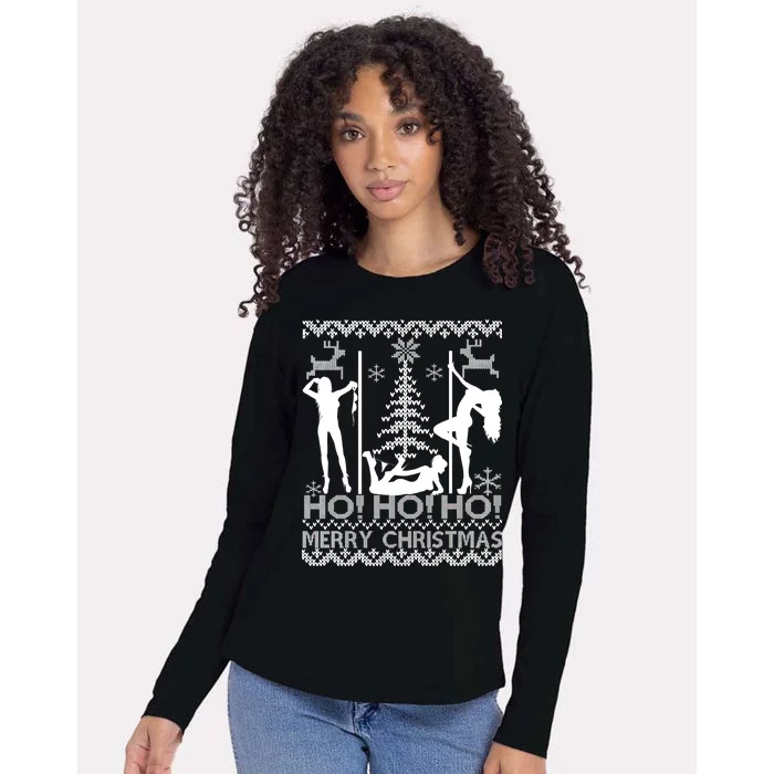 Ho Ho Ho Strippers X-Mas Ugly Christmas Sweater Womens Cotton Relaxed Long Sleeve T-Shirt