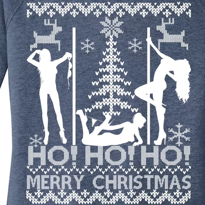 Ho Ho Ho Strippers X-Mas Ugly Christmas Sweater Women's Perfect Tri Tunic Long Sleeve Shirt