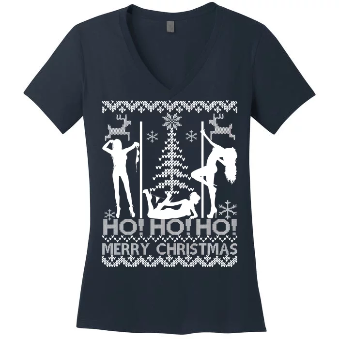 Ho Ho Ho Strippers X-Mas Ugly Christmas Sweater Women's V-Neck T-Shirt