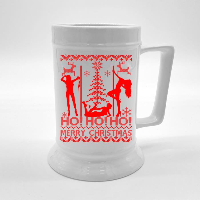 Ho Ho Ho Strippers X-Mas Ugly Christmas Sweater Front & Back Beer Stein