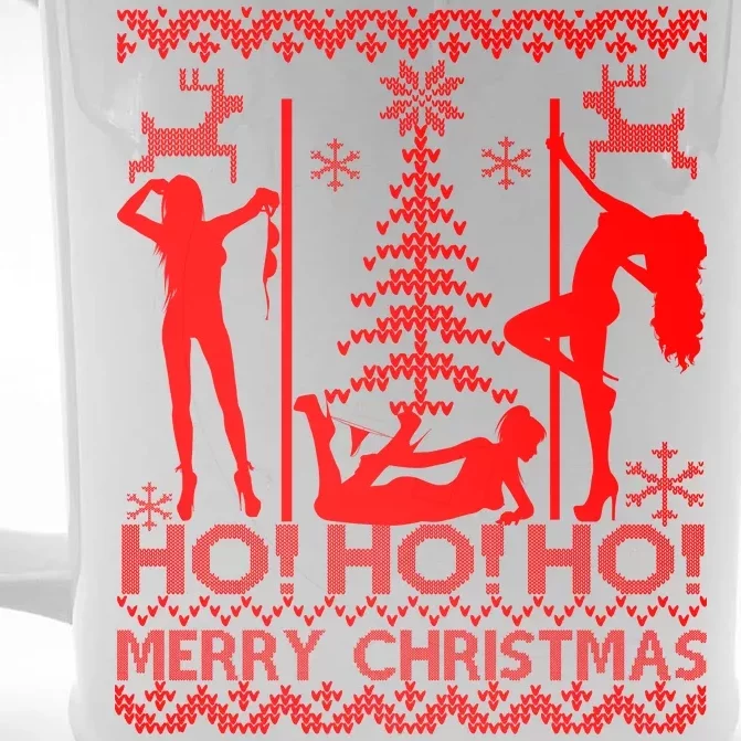 Ho Ho Ho Strippers X-Mas Ugly Christmas Sweater Front & Back Beer Stein