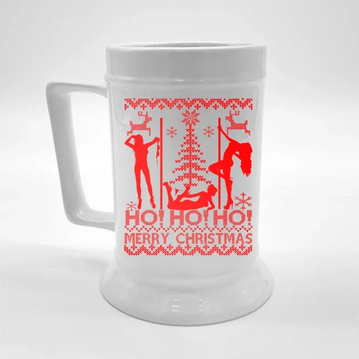 Ho Ho Ho Strippers X-Mas Ugly Christmas Sweater Front & Back Beer Stein