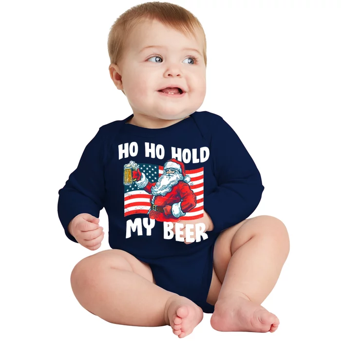 Ho Ho Hold My Beer Christmas In July Baby Long Sleeve Bodysuit